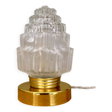 Lampe à poser globe vintage en verre mi dépoli mi transparent
