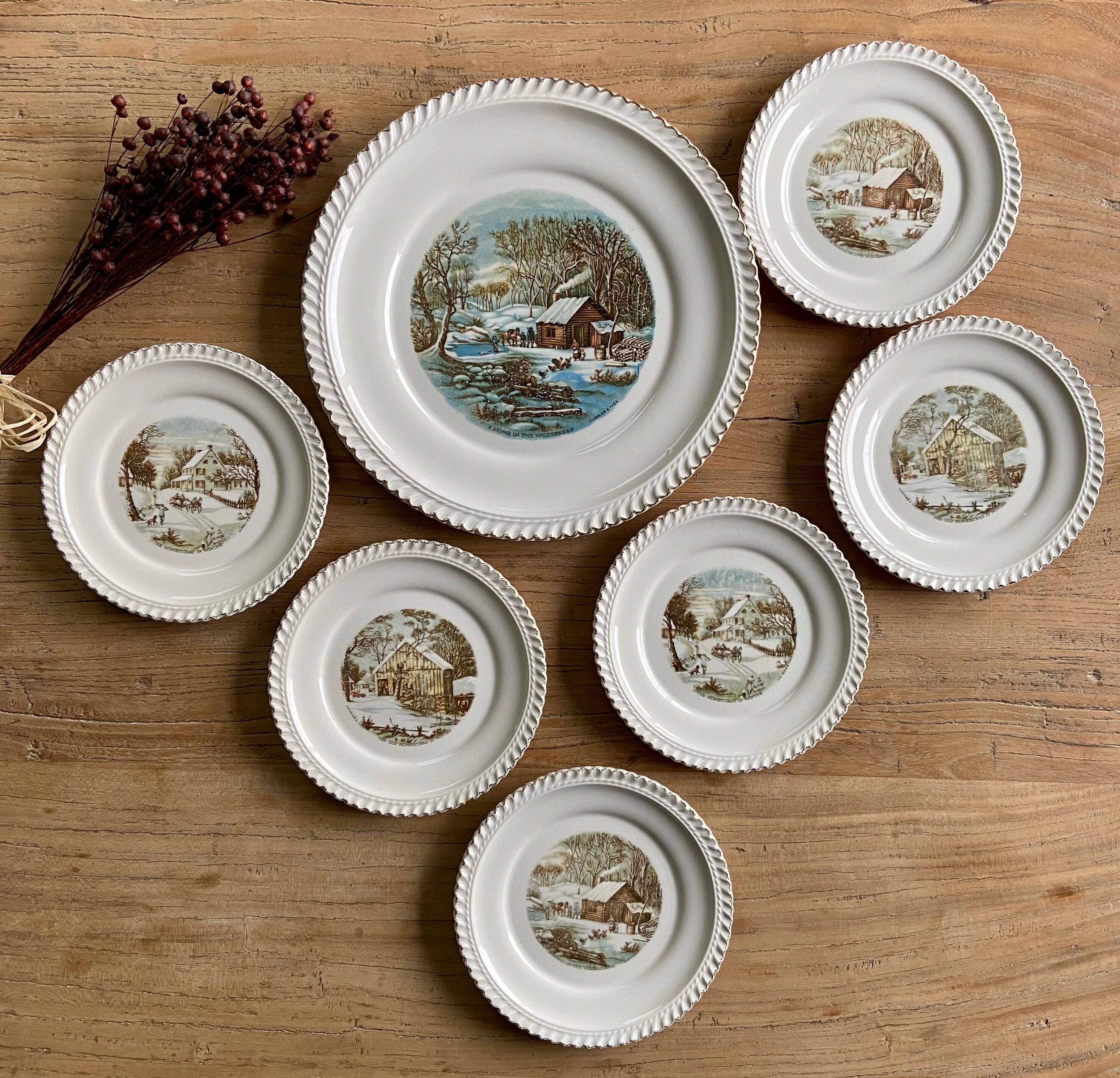 6 dessert plates and cake dish Harkerware USA