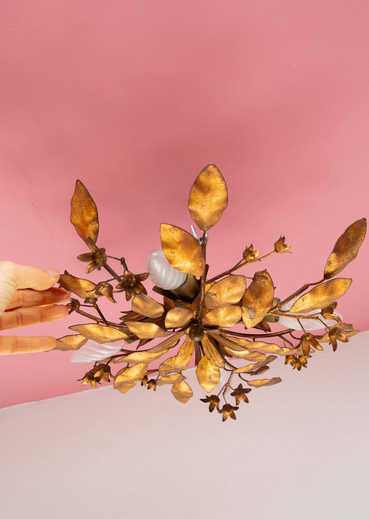 Italian ceiling light metal gold leaves 60s