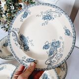 Set of 6 Deep Plates Earthenware Ceramic Sarreguemienes Royat Series 19th century in perfect condition