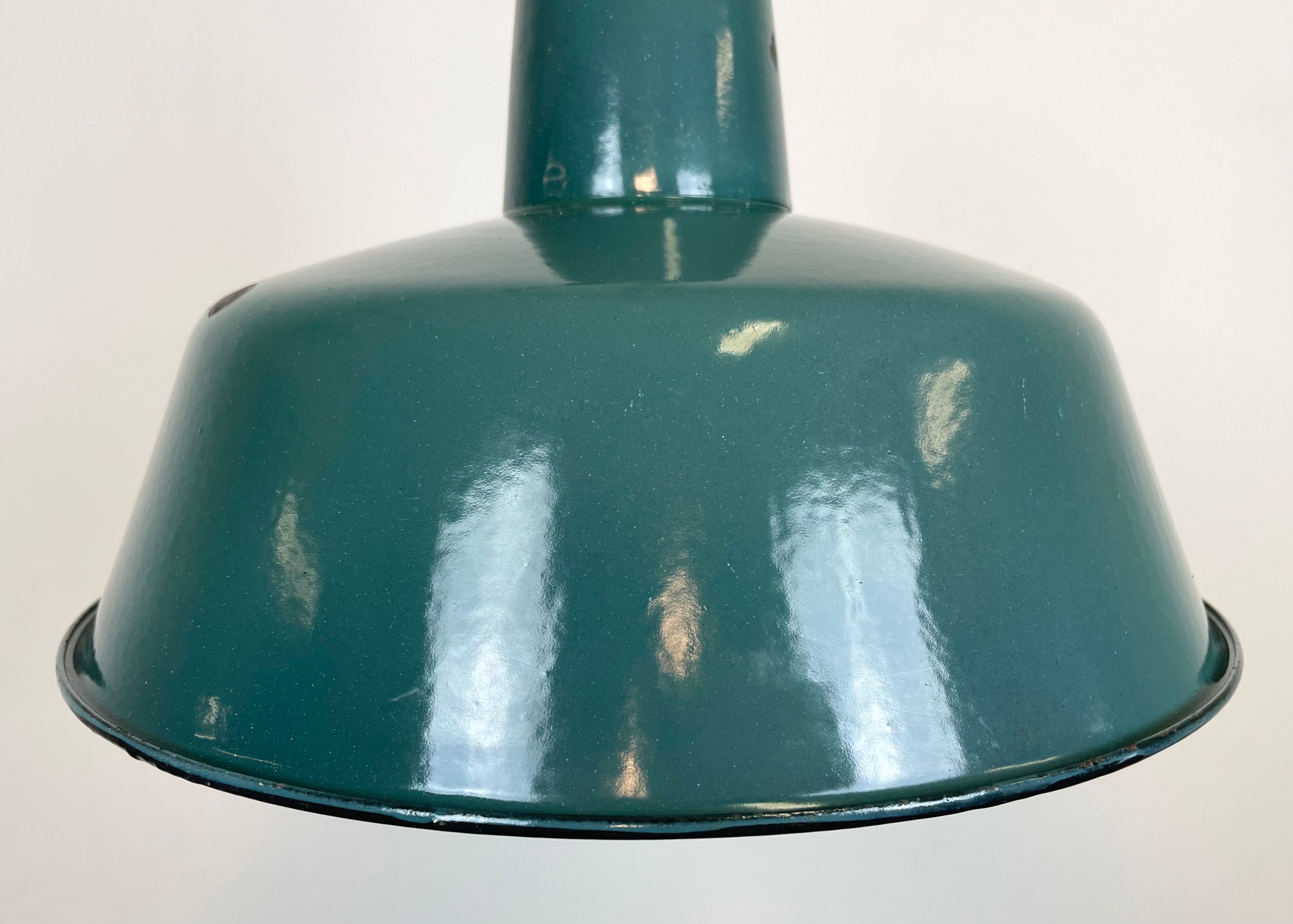 Industrial Green Enamel Factory Lamp with Cast Iron Top, 1960s