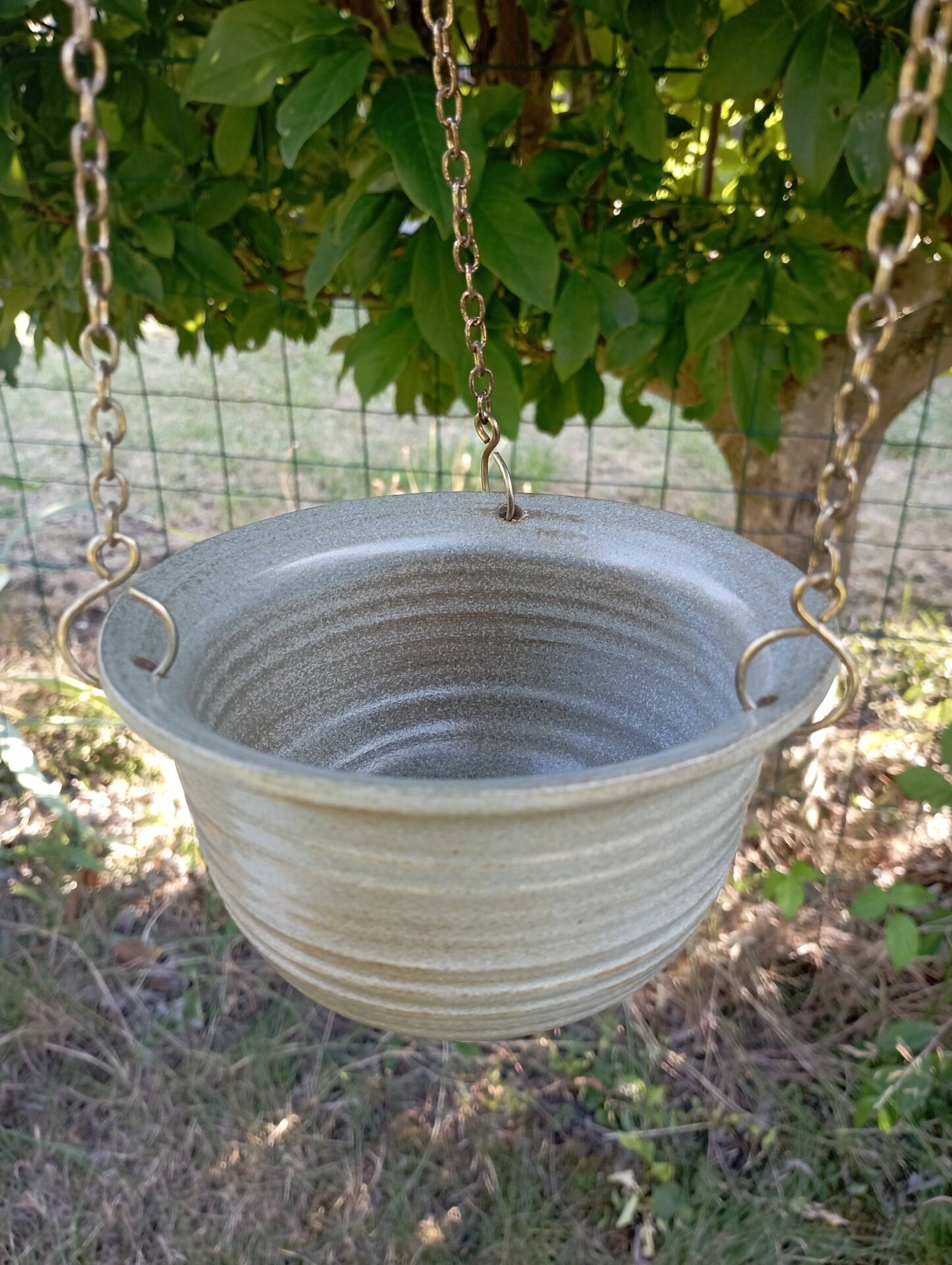 Vintage hanging cache pot - Signed studio ceramic by Griet Malfait