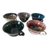 5 Gaubier Morvan multicoloured flamed glazed stoneware cups
