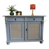 2-door sideboard in light gray wood and cane