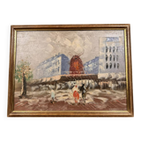 Tableau huile sur panneau représentant Le Moulin Rouge à PARIS
