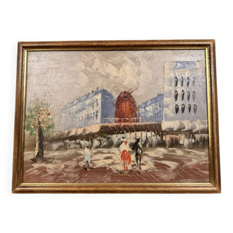 Tableau huile sur panneau représentant Le Moulin Rouge à PARIS