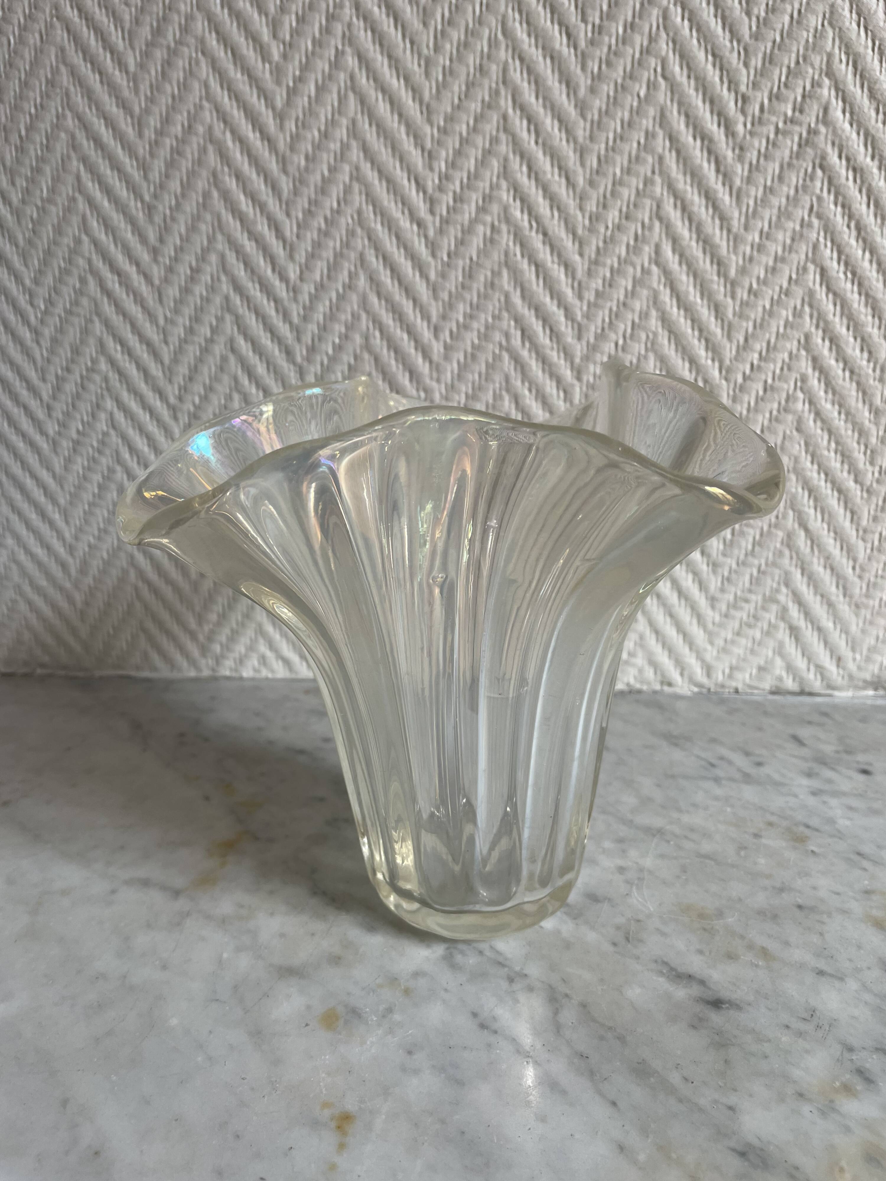 Vase verre aspect irisé