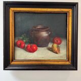 Still life painting in oil on canvas, antique.