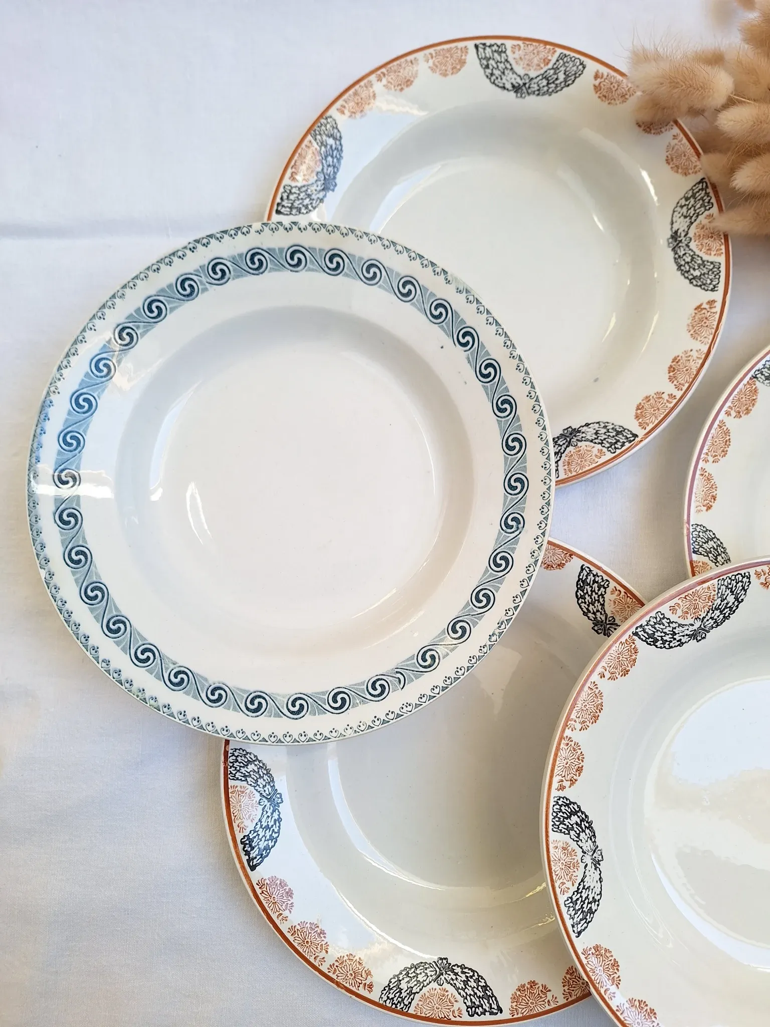 Orange and blue deep plates HBCM and St Amand