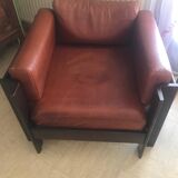 Fauteuil en cuir et palissandre Sergio Asti