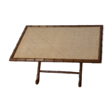 Table basse en teck sculpté et cannage 1970