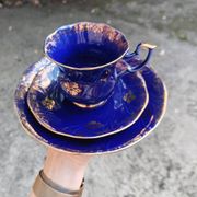 Superb Coffee/Tea Trio in Cobalt Blue & Gold Porcelain - Chodzież Poland