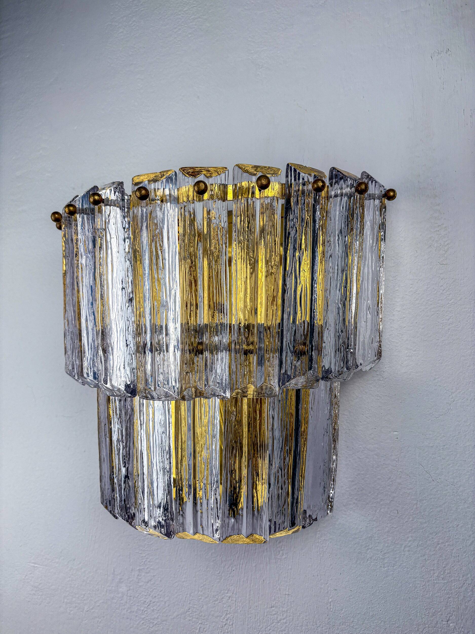 Two-tier frosted Murano glass wall sconce, Italy, 1970s