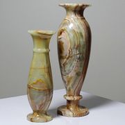 A pair of vintage baluster vases in green striped onyx from Italy, mid-century.