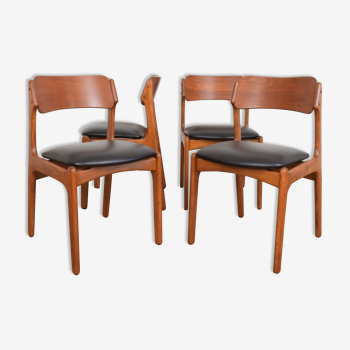 Mid-century danish teak & leather dining chairs by Erik Buch, 1960