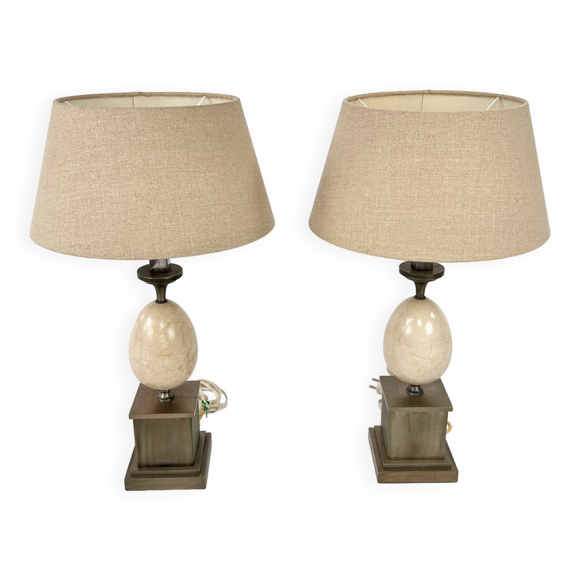 Set of 2 french marble and steel lamps 1970s