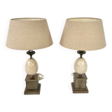 Set of 2 french marble and steel lamps 1970s