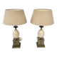Set of 2 french marble and steel lamps 1970s