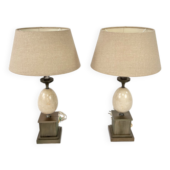 Lot de 2 lampes françaises en marbre et acier années 1970