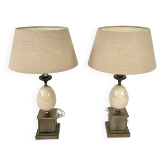 Set of 2 french marble and steel lamps 1970s