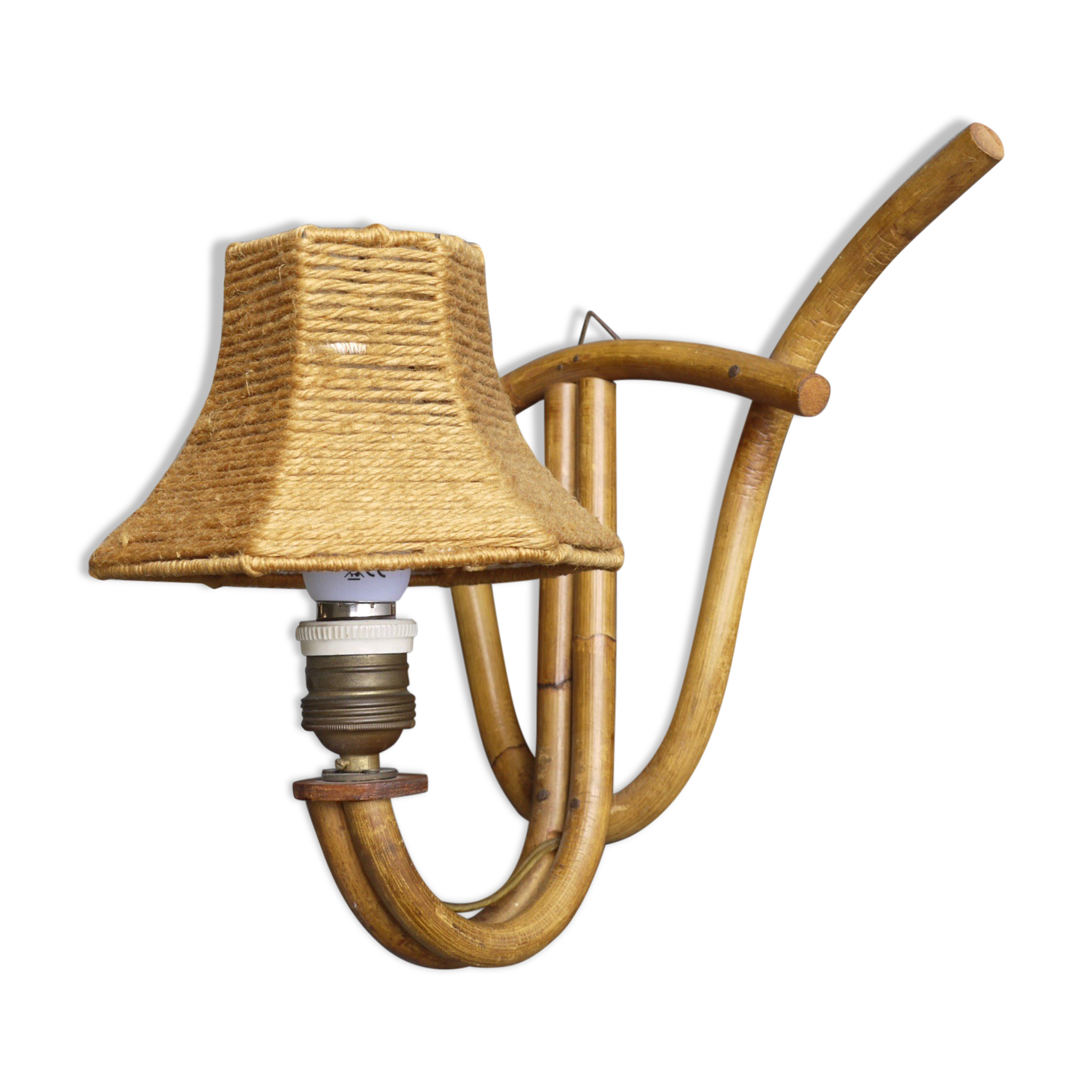 Lampe murale en bambou bohème Français, années 1950
