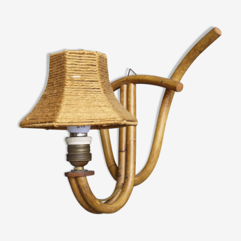Bohemian French Bamboo Wall Lamp, 1950s