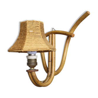 Lampe murale en bambou bohème Français, années 1950