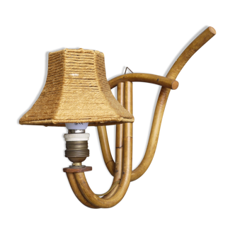 Bohemian French Bamboo Wall Lamp, 1950s