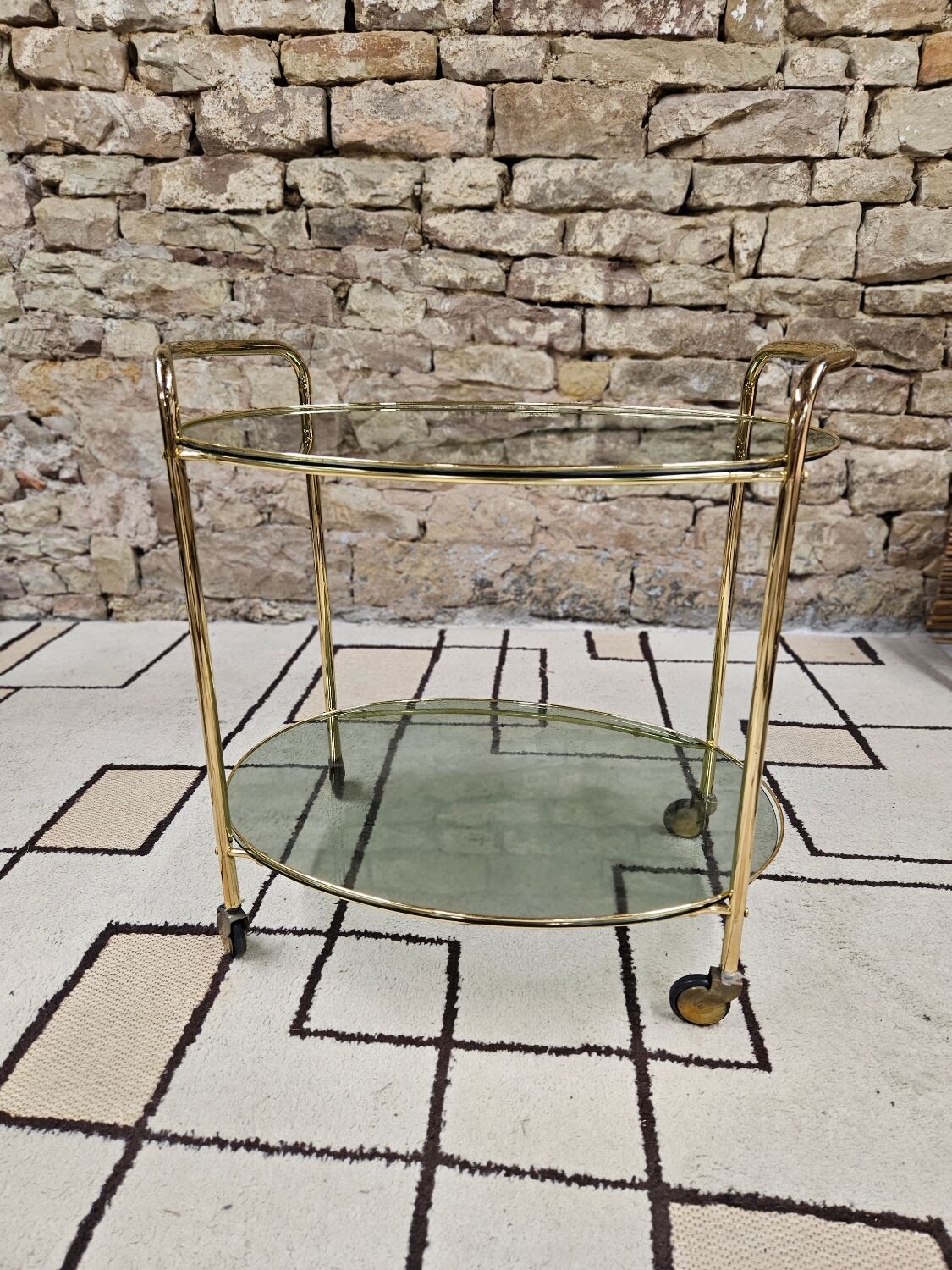 Golden dessert table and smoked glass 1970 vintage