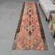 1970s Turkish Oushak Handmade Wool Cotton Orange Runner Rug 90x400