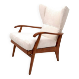 Reclining Armchair with Cherry Frame and White Velvet Upholstery, Italy