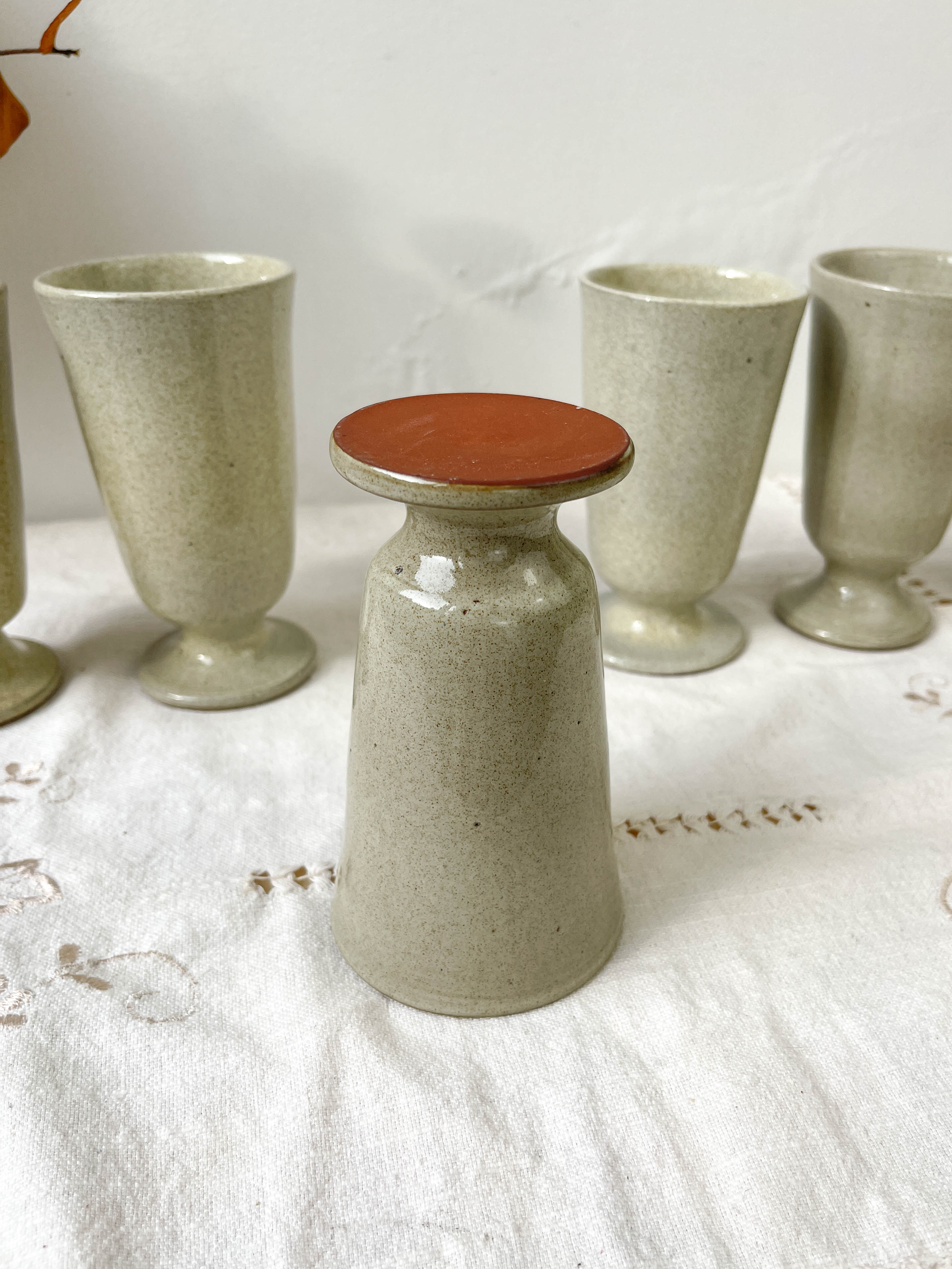 6 mazagrans in vintage speckled stoneware