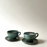 Handmade and signed glazed ceramic coffee cups, circa 1950.