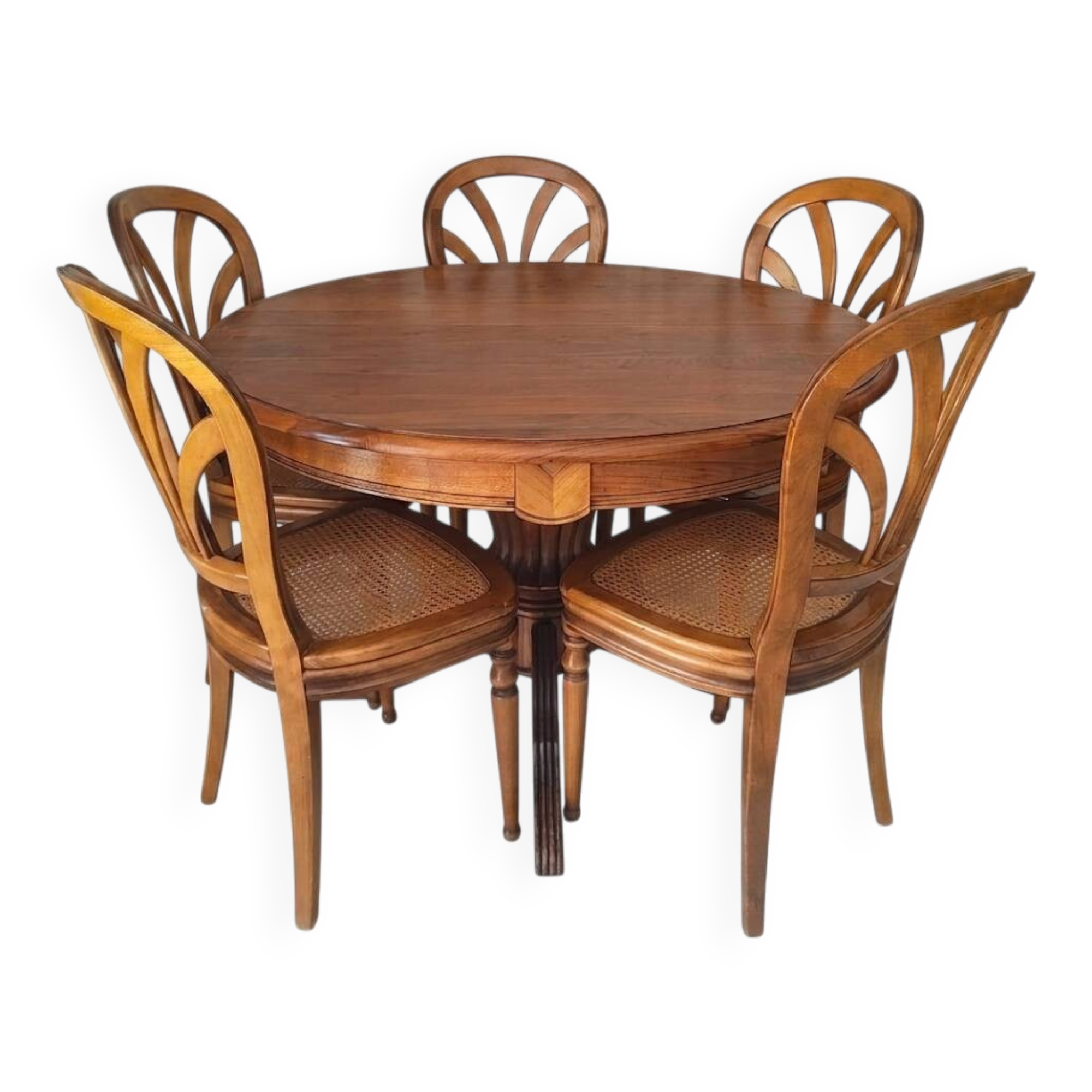 Round Solid Wood Dining Table + Extensions and Chairs