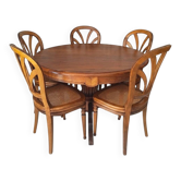 Table de Salle à Manger Ronde en Bois Massif  + Rallonges et Chaises
