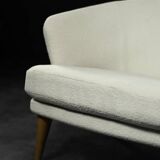 Low Mid-Century Scandinavian Modern Oak & Fabric Armchair with Rounded Backrest, 1960s