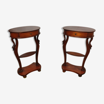 Pair of mahogany swan collar bedside table