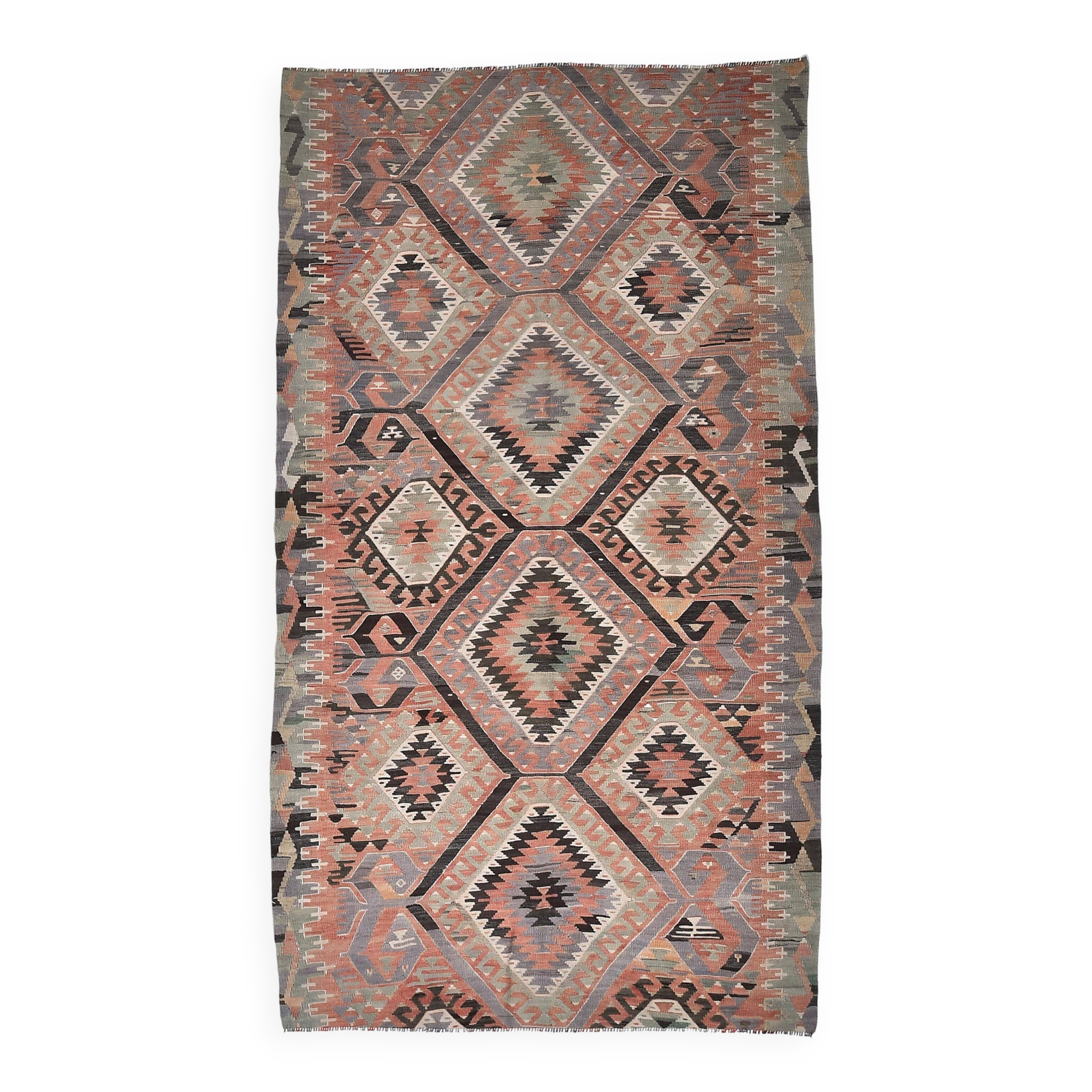 5x9 Red & Brown Tribal Kilim Rug 157x279Cm