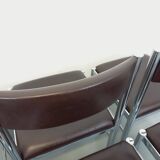 Set of 6 vintage chairs from the 70s in chrome metal and brown faux leather.