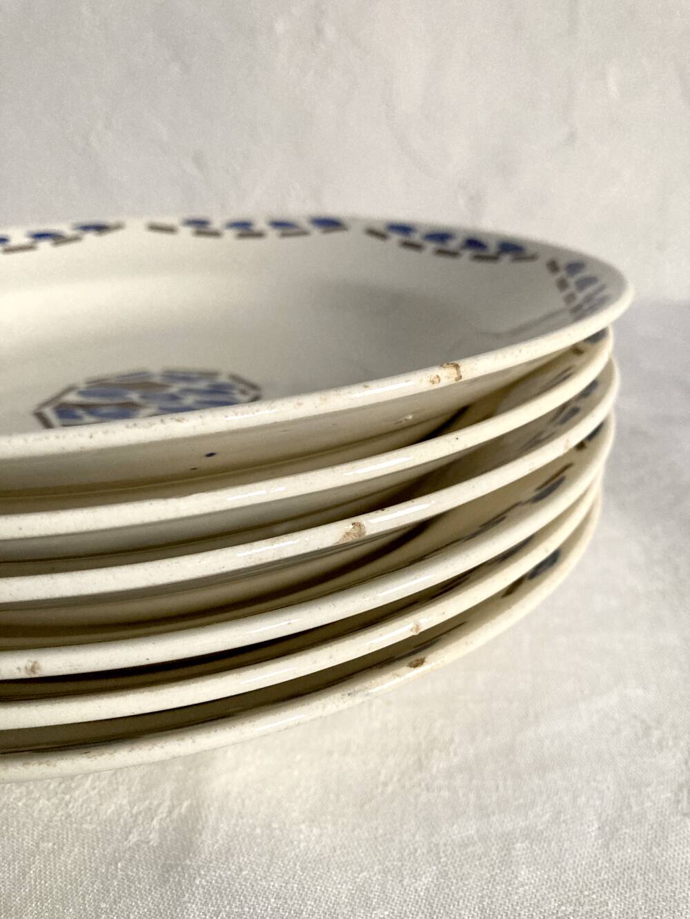 6 soup plates, ironstone from Longchamp, Arlette pattern, 1950s