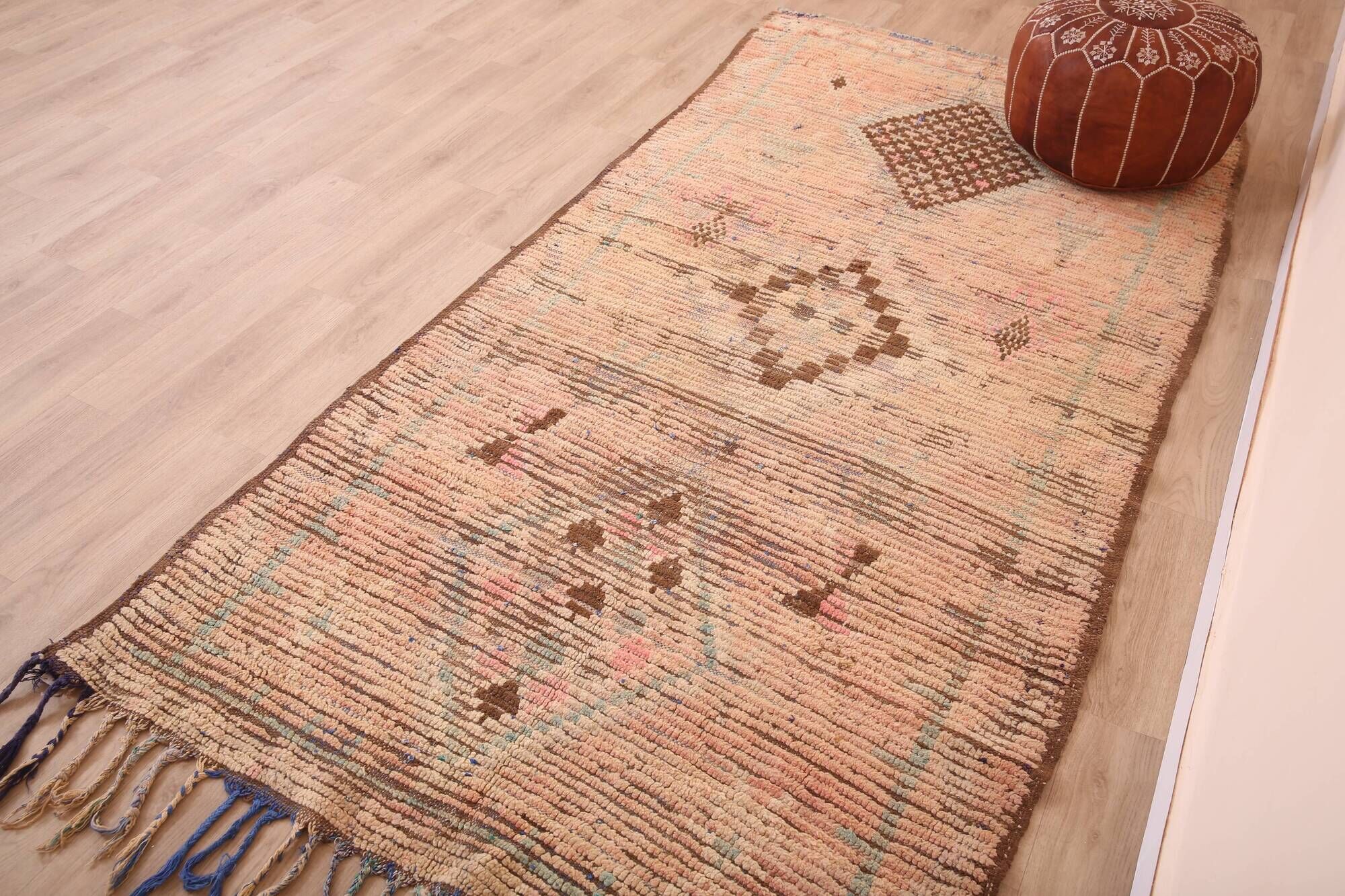Vintage Moroccan Runner Rug 124 x 256 cm, Berber Wool Rug, Handmade Rug