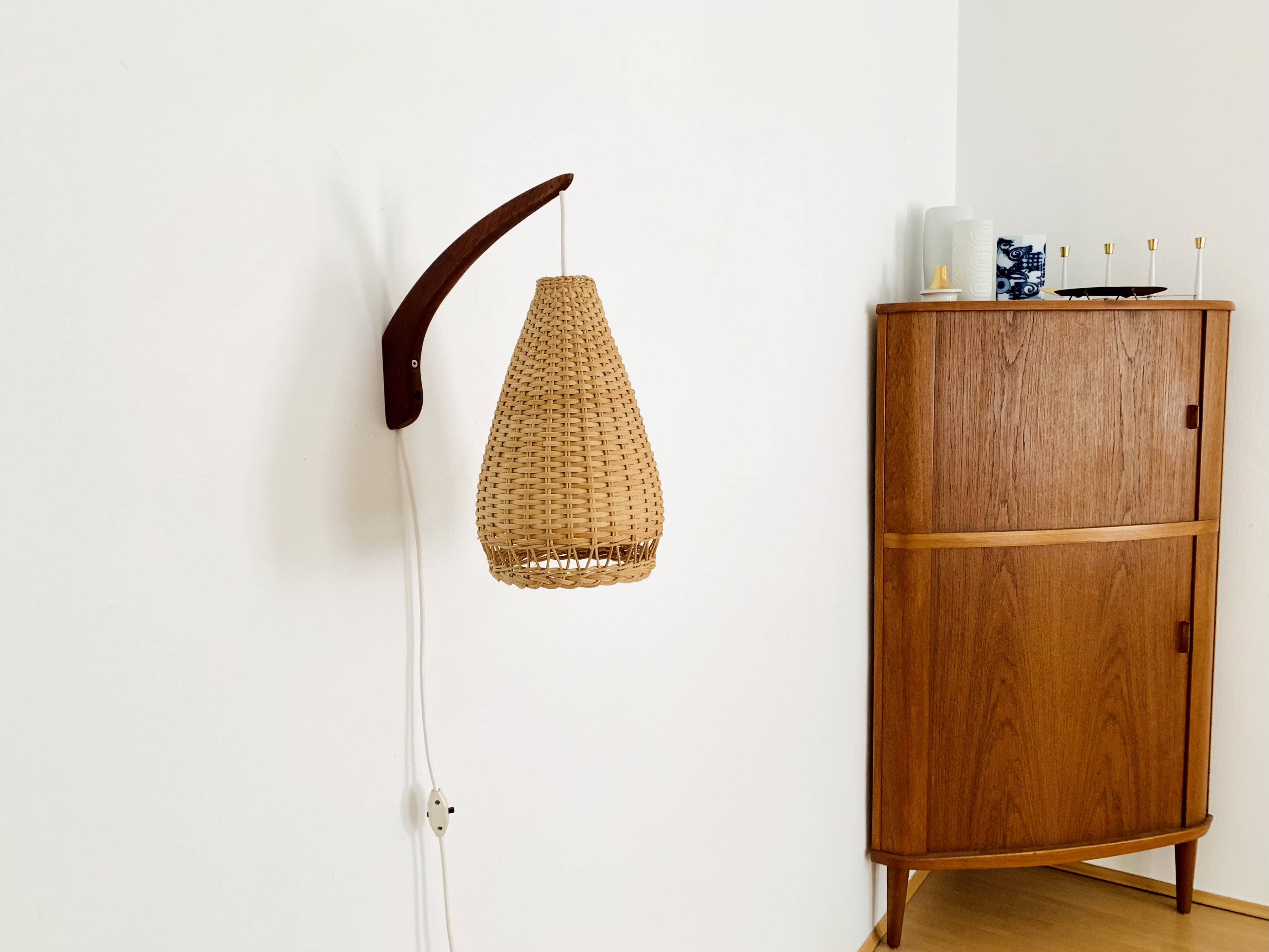 Danish Teak and Wicker Wall Lamp
