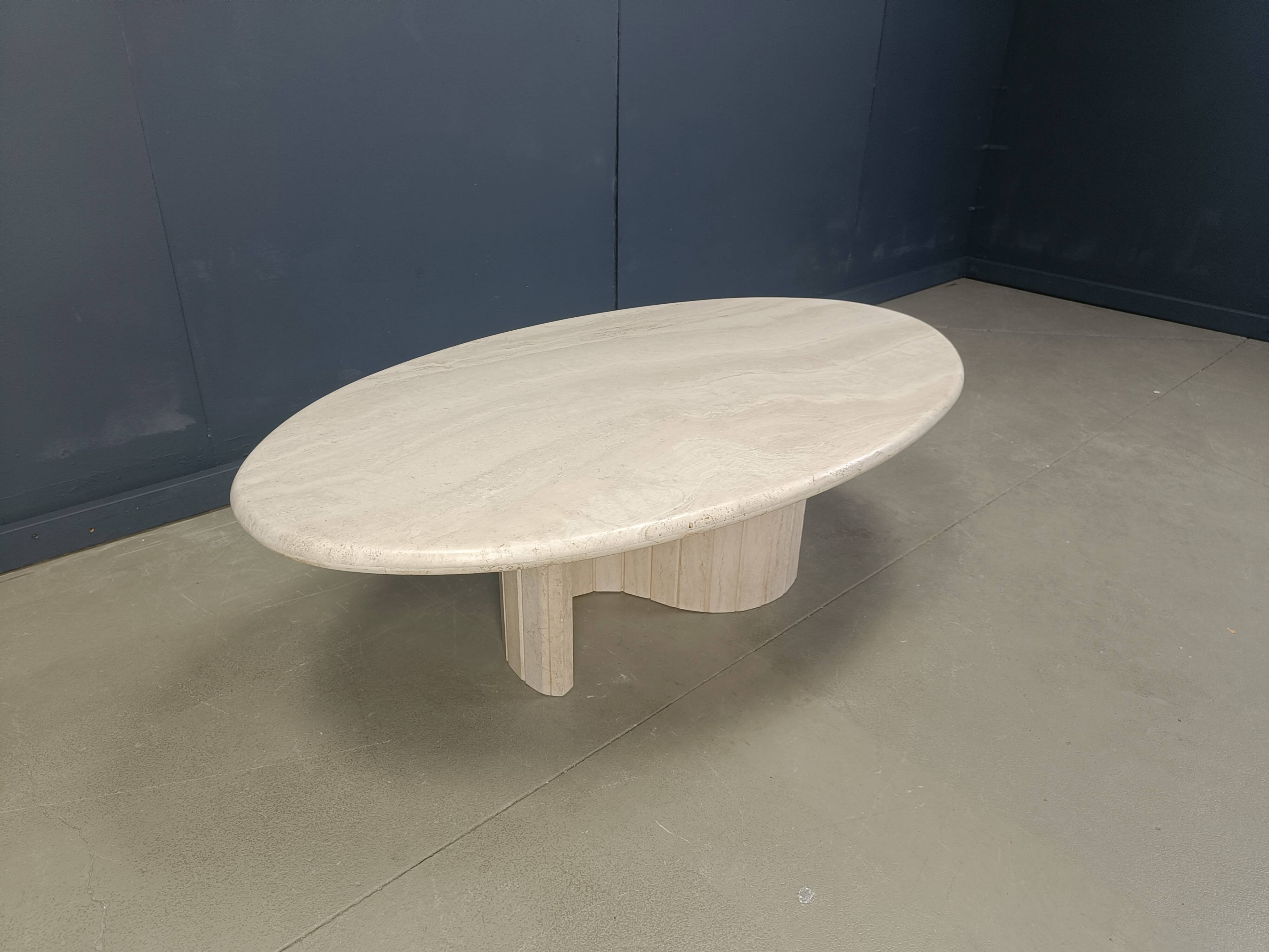 Vintage oval travertine coffee table, 1970s