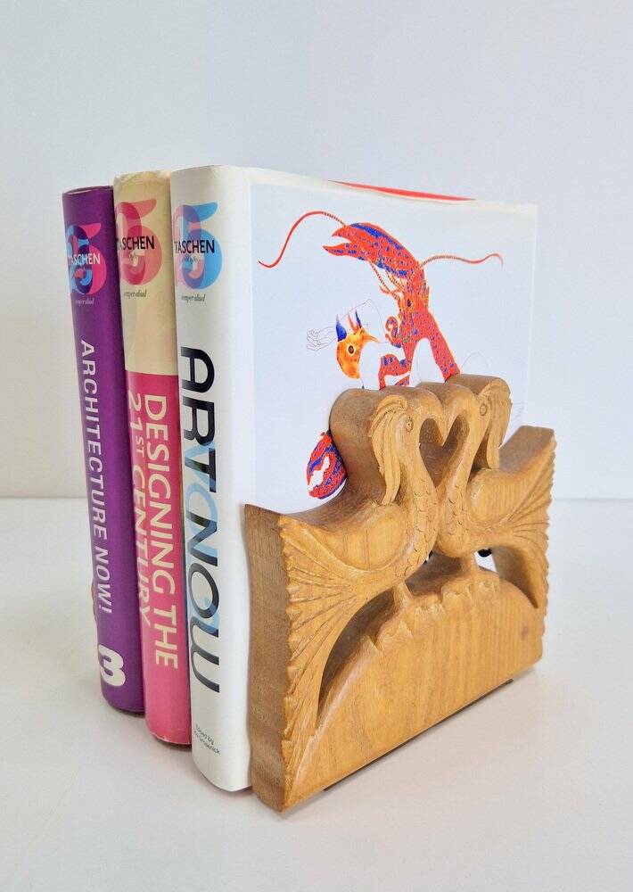 Porte-livres en bois vintage faits à la main, ensemble de 2