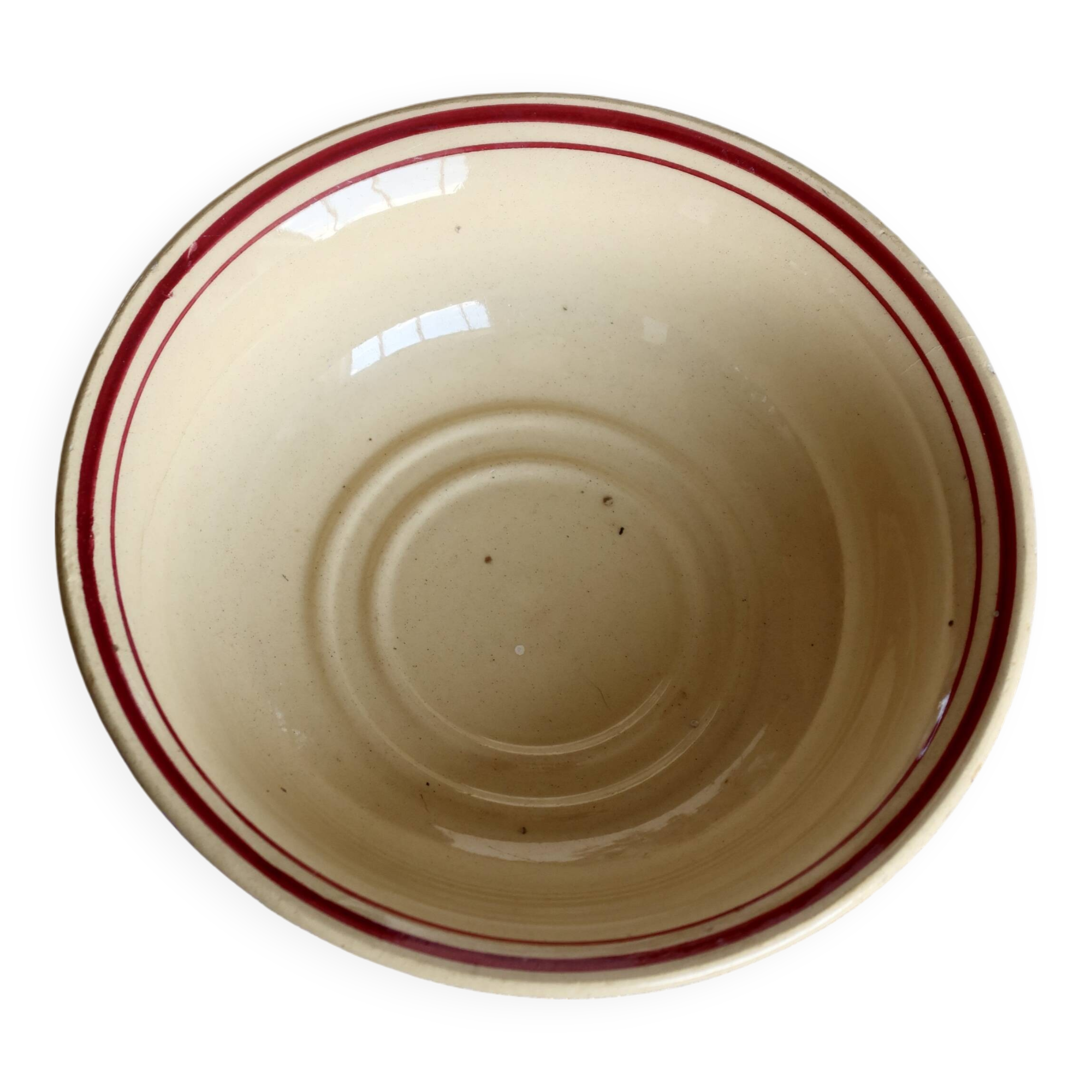 Petite coupelle vintage en faïence beige et liseré rouge