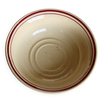 Petite coupelle vintage en faïence beige et liseré rouge