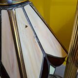 Old brass desk lamp with stained glass. 20th century.