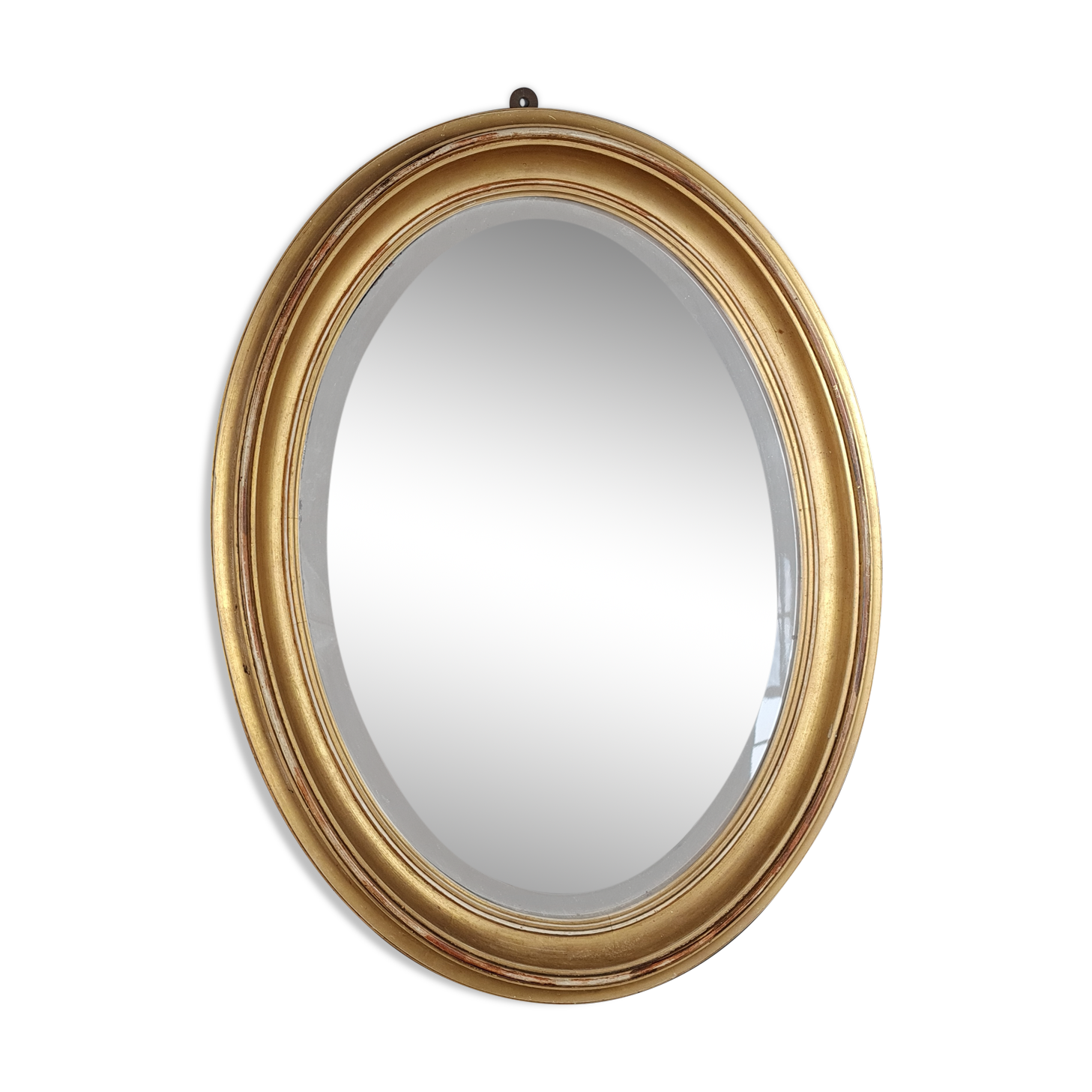 Ancien miroir ovale biseauté bois doré 63x46 cm SB