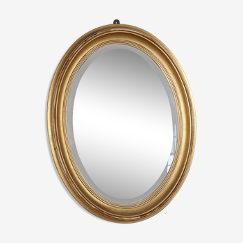 Old oval mirror beveled gilded wood 63x46 cm SB