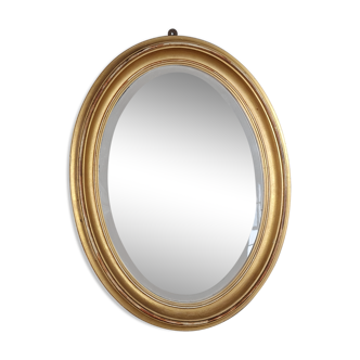 Old oval mirror beveled gilded wood 63x46 cm SB